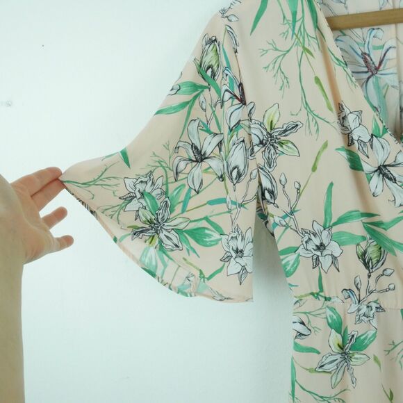Betabrand XS Wrap Dress Flutter Sleeve Midi Pastel Feminine Floral Cottagecore - Picture 4 of 10